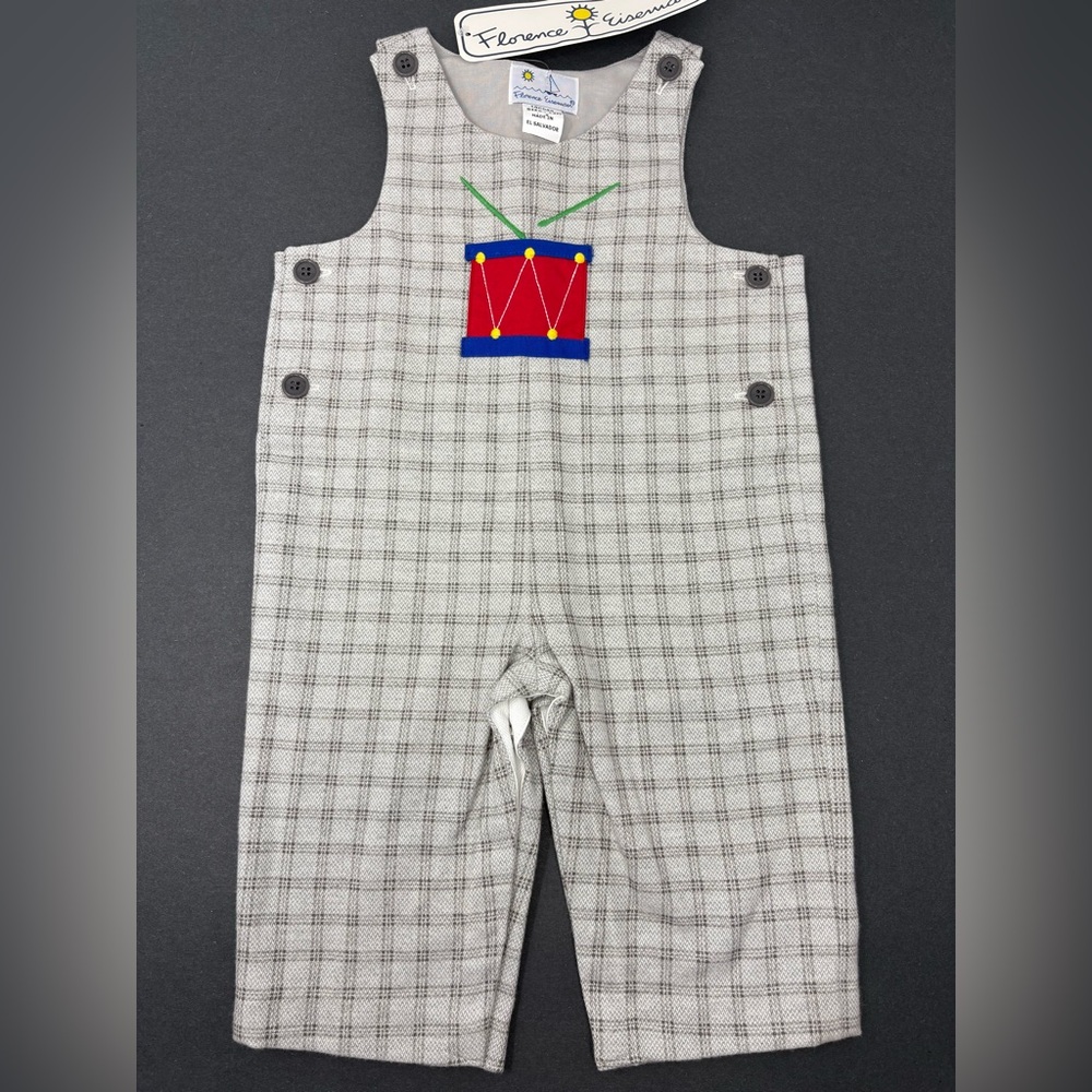 FLORENCE EISEMAN: Gray Plaid Drum Longalls, Overalls. Romper. 12M. NEW
